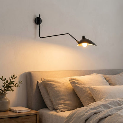 Pavo 23 inch mid century wall sconce hardwired bedside above headboard clean cordless installation modern bedroom