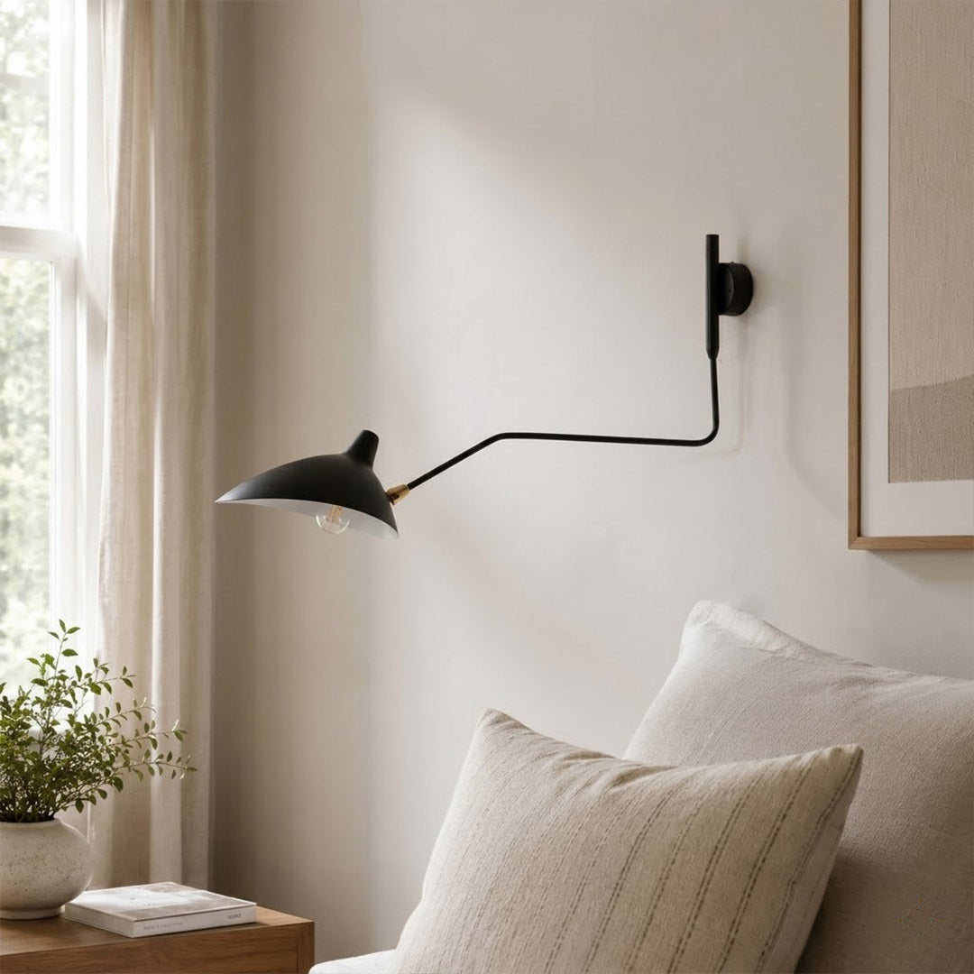 Pavo 23 inch mid century wall sconce hardwired bedside above headboard clean cordless installation modern bedroom