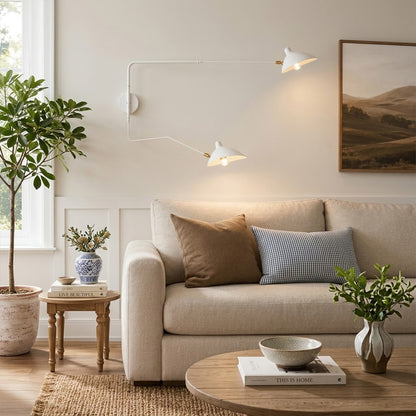 Pavo 31 inch matte white mid century wall sconce Scandinavian living room minimalist neutral palette modern interior