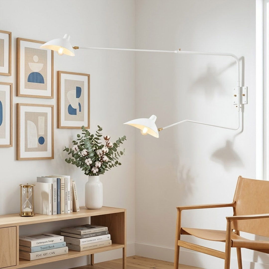 Pavo 31 inch matte white mid century wall sconce Scandinavian living room minimalist neutral palette modern interior