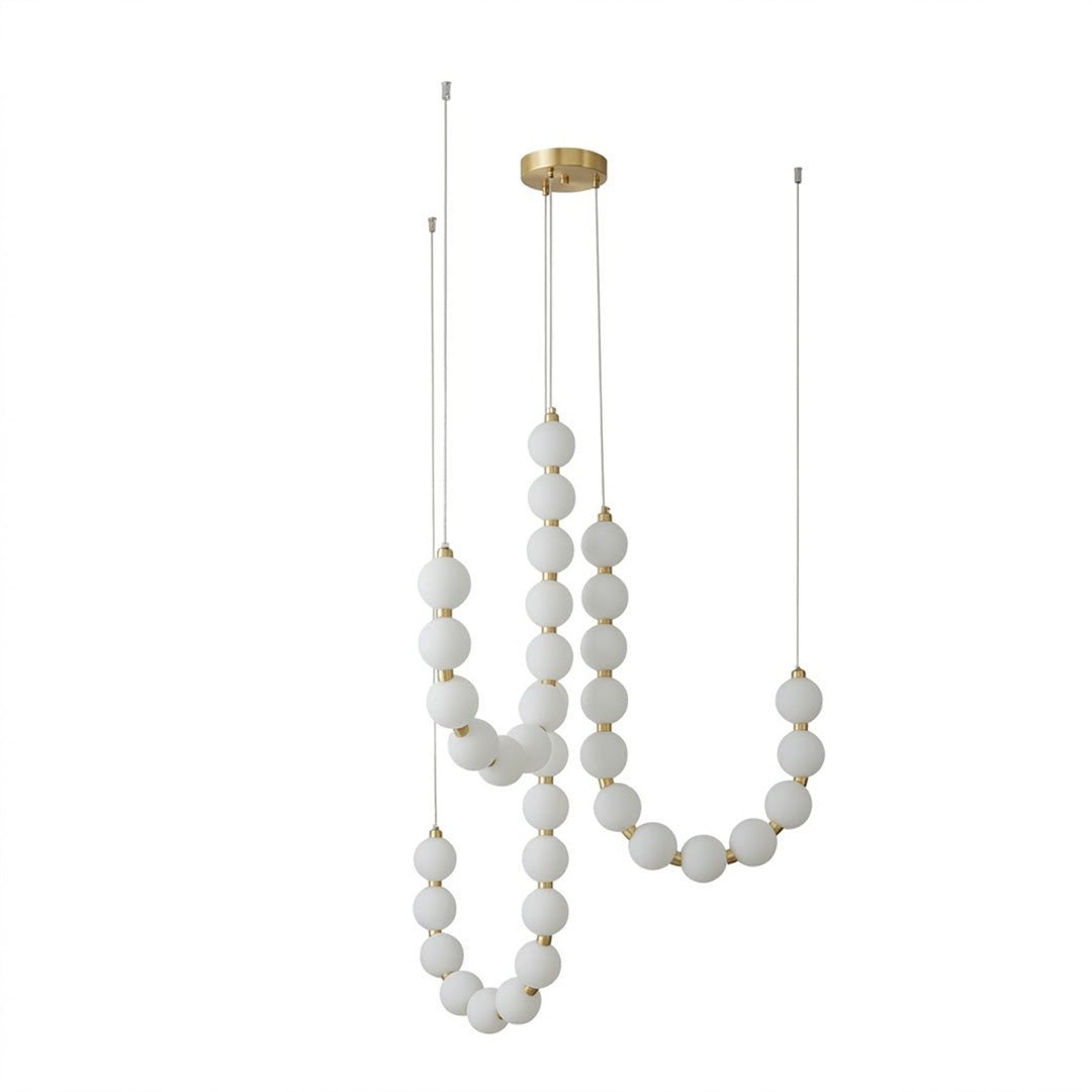 Pearla beaded chandelier brass frame cascading pearl strands white background