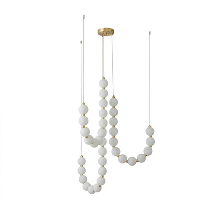 Pearla beaded chandelier brass frame cascading pearl strands white background