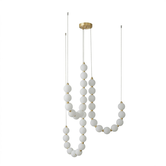 Pearla beaded chandelier brass frame cascading pearl strands white background