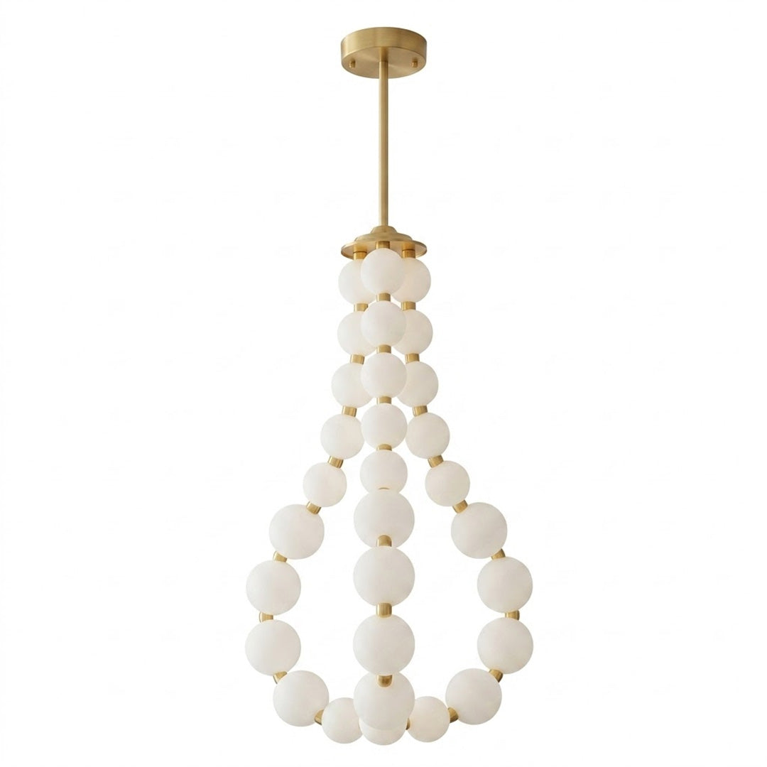 Pearla beaded chandelier brass frame cascading pearl strands white background