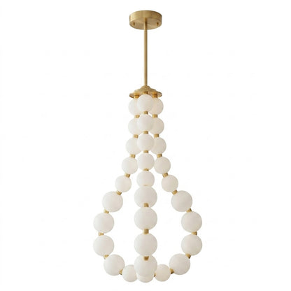 Pearla beaded chandelier brass frame cascading pearl strands white background