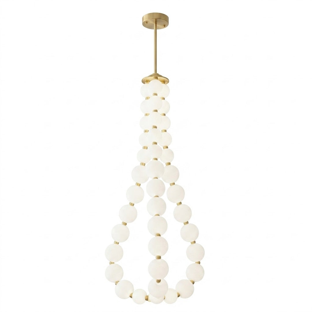 Pearla beaded chandelier brass frame cascading pearl strands white background