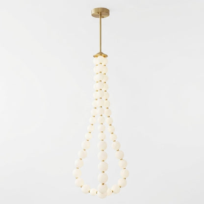 Pearla beaded chandelier brass frame cascading pearl strands white background