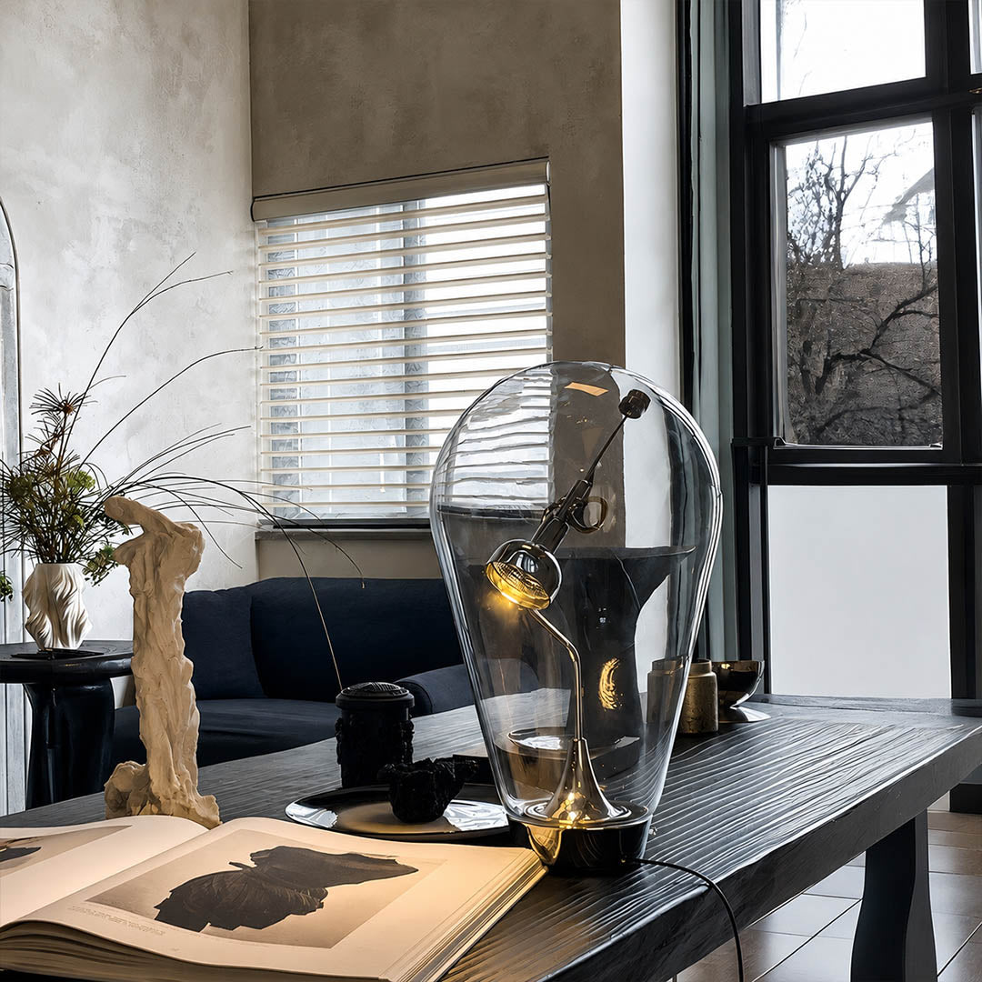 Pebble bulb glass table lamp living room reading corner side table modern minimalist Scandinavian warm glow interior lifestyle