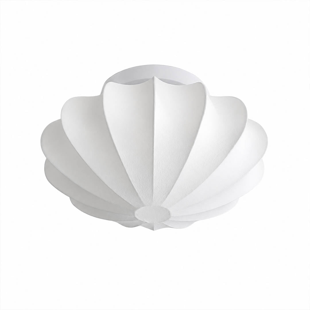 Perla mulberry silk bubble cluster ceiling lamp medium 19.7 inch white handcrafted crisscross steel wireframe silk cover mid century modern Nelson tradition flush mount white background