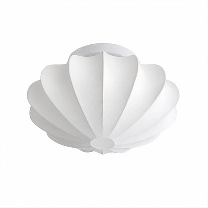 Perla mulberry silk bubble cluster ceiling lamp medium 19.7 inch white handcrafted crisscross steel wireframe silk cover mid century modern Nelson tradition flush mount white background
