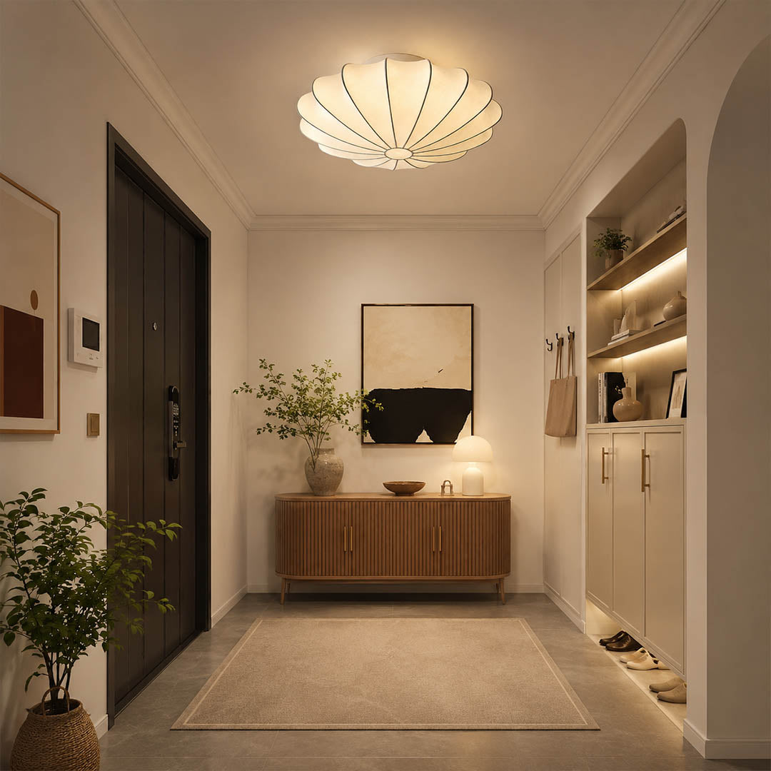 Perla silk bubble cluster ceiling lamp modern foyer entryway mid century modern welcoming warm ambient lifestyle interior