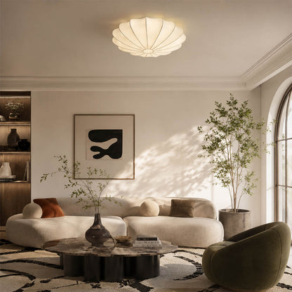 Perla medium 19.7 inch silk bubble cluster ceiling lamp mid century modern living room walnut teak Eames warm ambient serene lifestyle interior