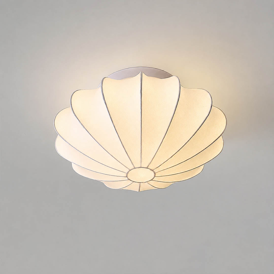 Perla mulberry silk bubble cluster ceiling lamp small 15.7 inch white handcrafted crisscross steel wireframe silk cover mid century modern Nelson tradition flush mount white background