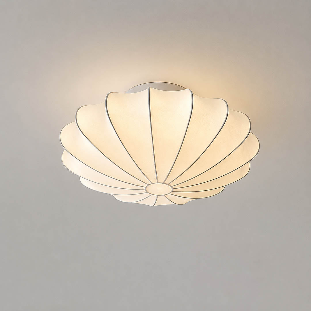 Perla mulberry silk bubble cluster ceiling lamp large 23.6 inch white handcrafted crisscross steel wireframe silk cover mid century modern Nelson tradition statement flush mount white background