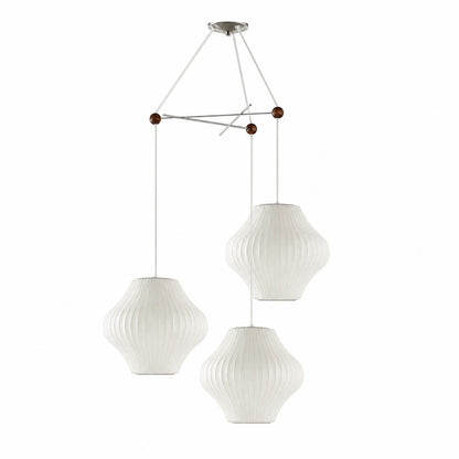 Perla mulberry silk bubble cluster pendant light Model C 3 round sphere bubble shades 12 inch white handcrafted mid century modern scandinavian white background