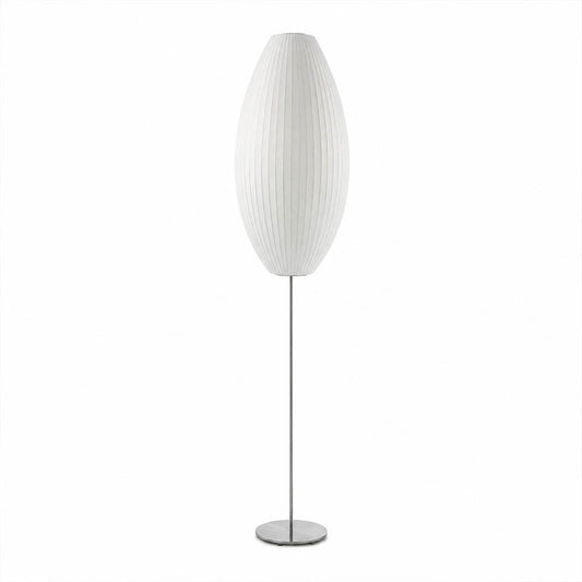 Perla silk bubble floor lamp Model A large 15 inch sphere shade chrome tripod white polymer silk hand welded mid century modern statement white background