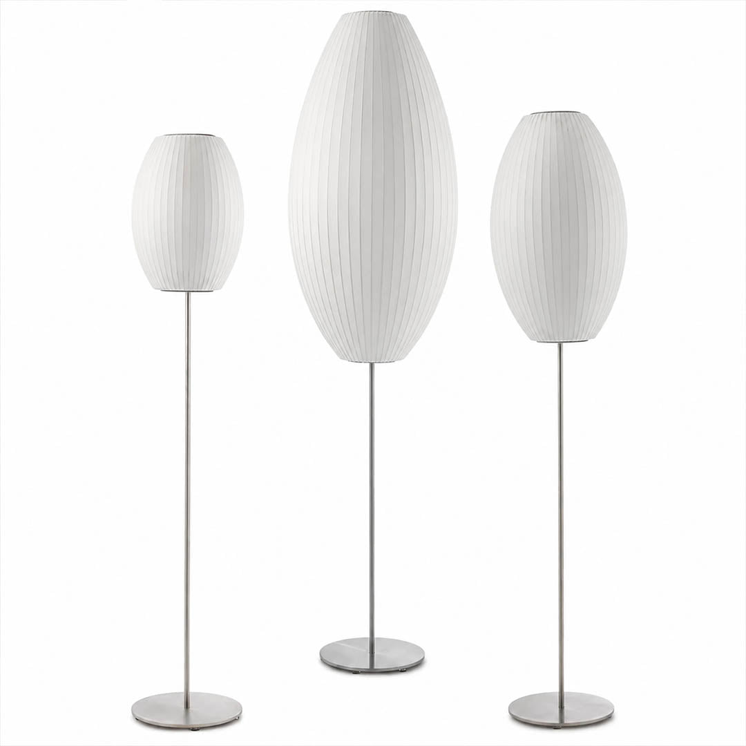 Perla 3 sizes Model A small medium large comparison scale reference silk bubble floor lamp mid century modern