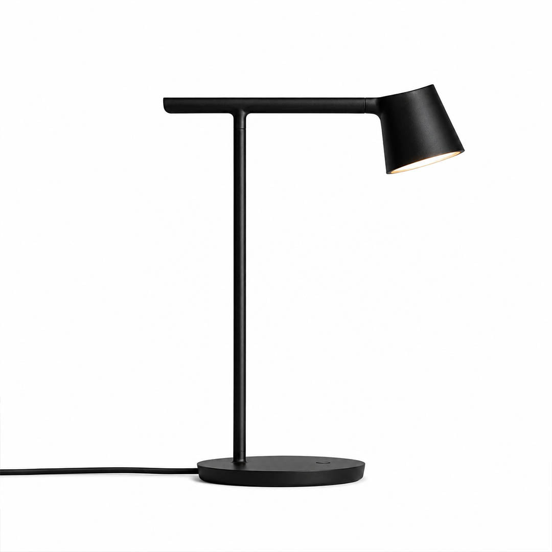 Perno table lamp black matte adjustable reading task 15.7 inch aluminum body acrylic opal diffuser rotatable head modern minimalist white background