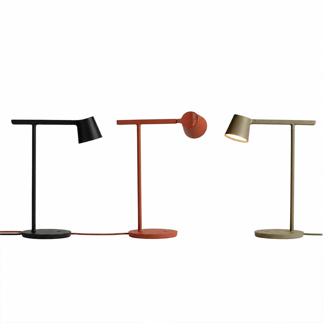 Perno table lamp adjustable pivoting arm mechanism knob tighten hold position aluminum joint Nordic minimalist detail close up craftsmanship
