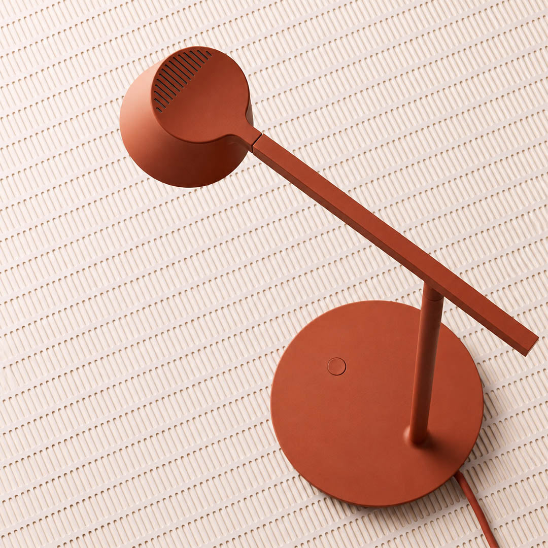 Perno table lamp matte finish aluminum body texture smooth painted rust resistant durable Nordic minimalist detail close up material quality