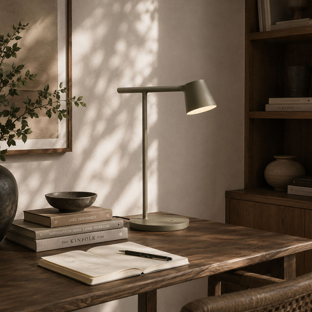Perno table lamp black matte modern home office study desk workspace adjustable reading task Nordic Scandinavian minimalist focused productivity sophisticated lifestyle interior American home