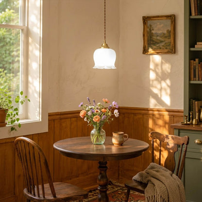 Petite mini brass pendant light in entryway foyer welcoming home modern classic interior