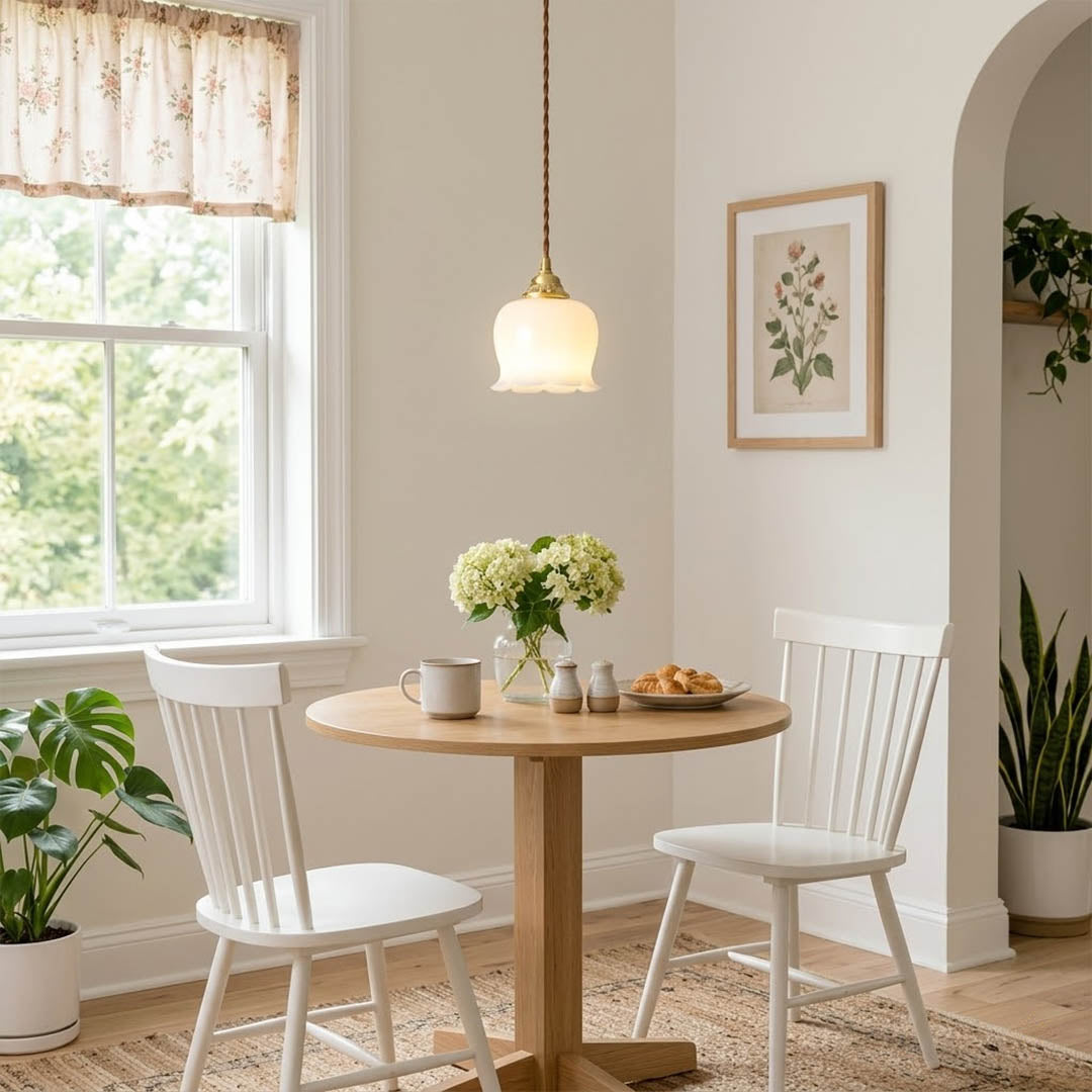 Petite mini brass pendant light in entryway foyer welcoming home modern classic interior