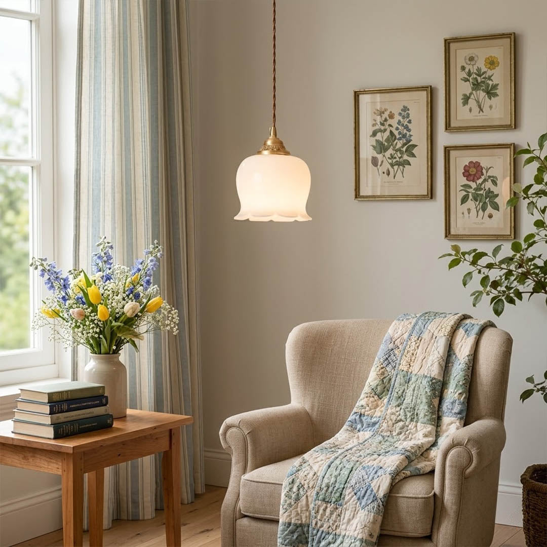 Petite mini brass pendant light in entryway foyer welcoming home modern classic interior