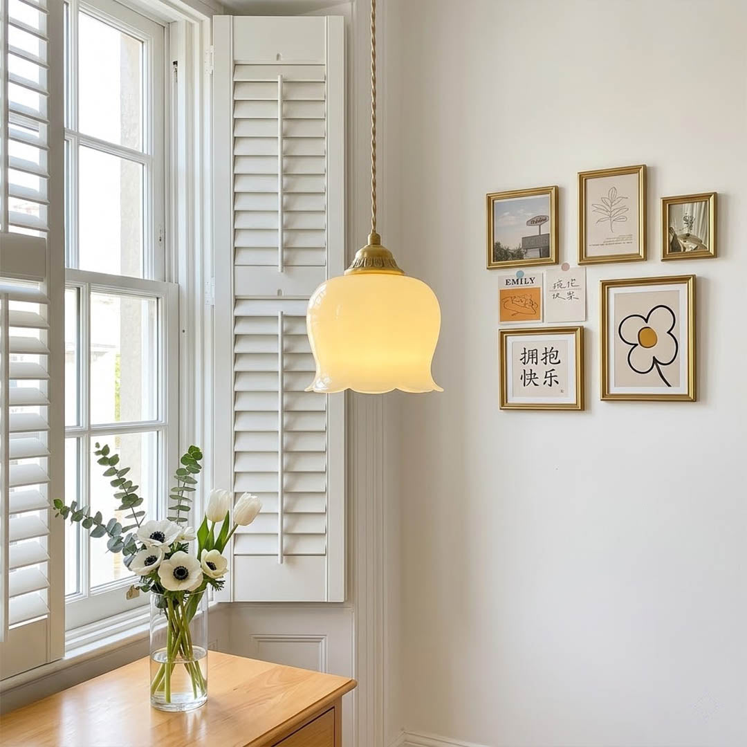 Petite mini brass pendant light in entryway foyer welcoming home modern classic interior
