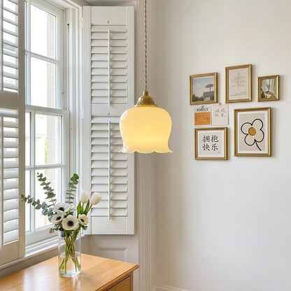 Petite mini brass pendant light in entryway foyer welcoming home modern classic interior