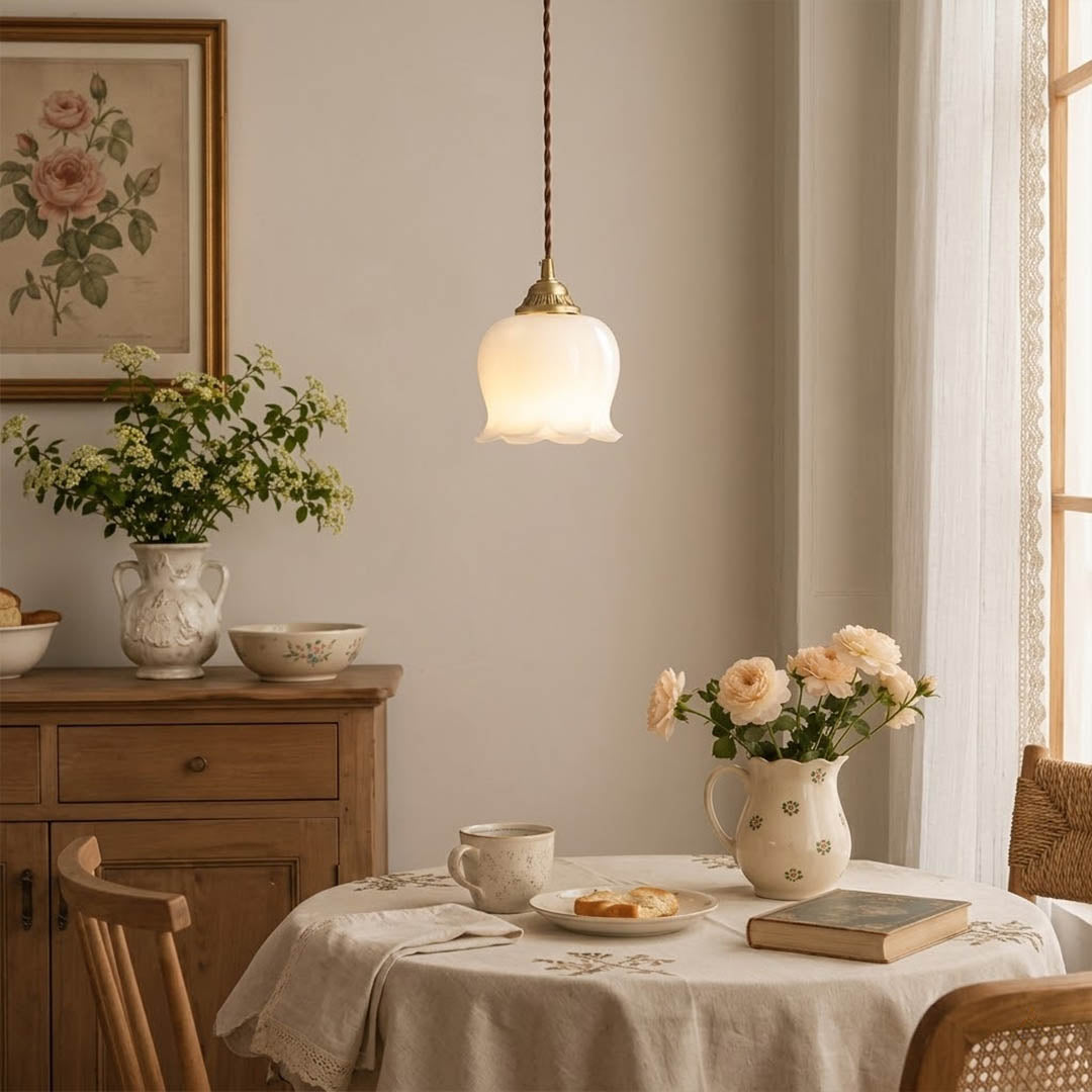 Petite mini brass pendant light in entryway foyer welcoming home modern classic interior