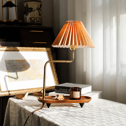 Pia pleated table lamp study desk console pleated fabric shade warm glow wood iron gold American home lifestyle interior