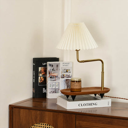 Pia pleated table lamp study desk console pleated fabric shade warm glow wood iron gold American home lifestyle interior