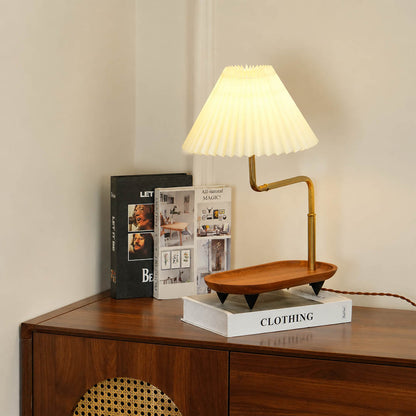 Pia pleated table lamp study desk console pleated fabric shade warm glow wood iron gold American home lifestyle interior