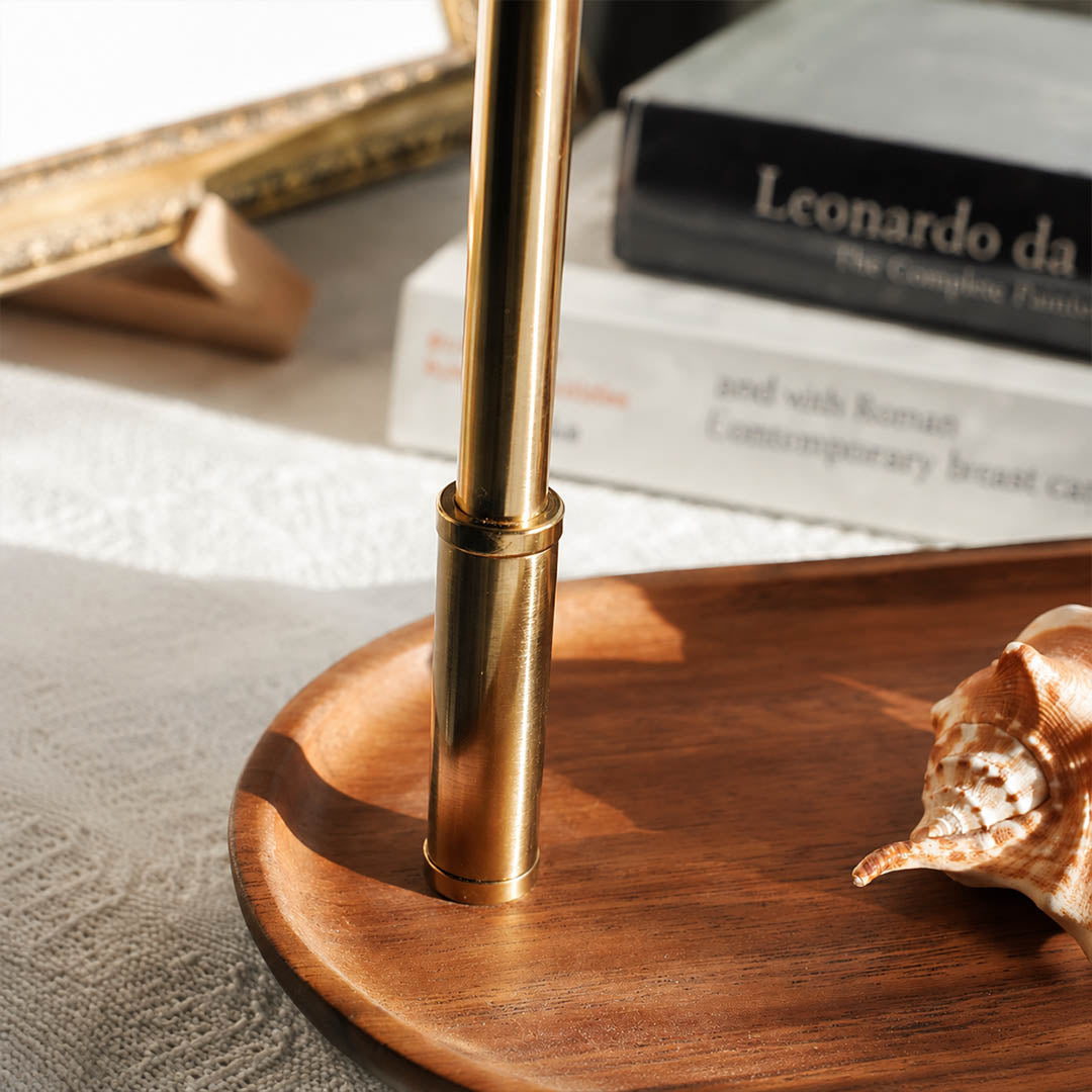 Pia pleated table lamp wood iron frame gold finish base detail close up