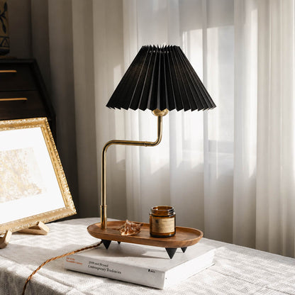 Pia pleated table lamp study desk console pleated fabric shade warm glow wood iron gold American home lifestyle interior