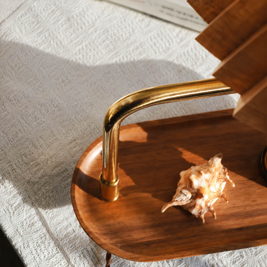 Pia pleated table lamp wood iron frame gold finish base detail close up
