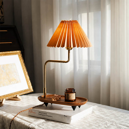 Pia pleated table lamp study desk console pleated fabric shade warm glow wood iron gold American home lifestyle interior