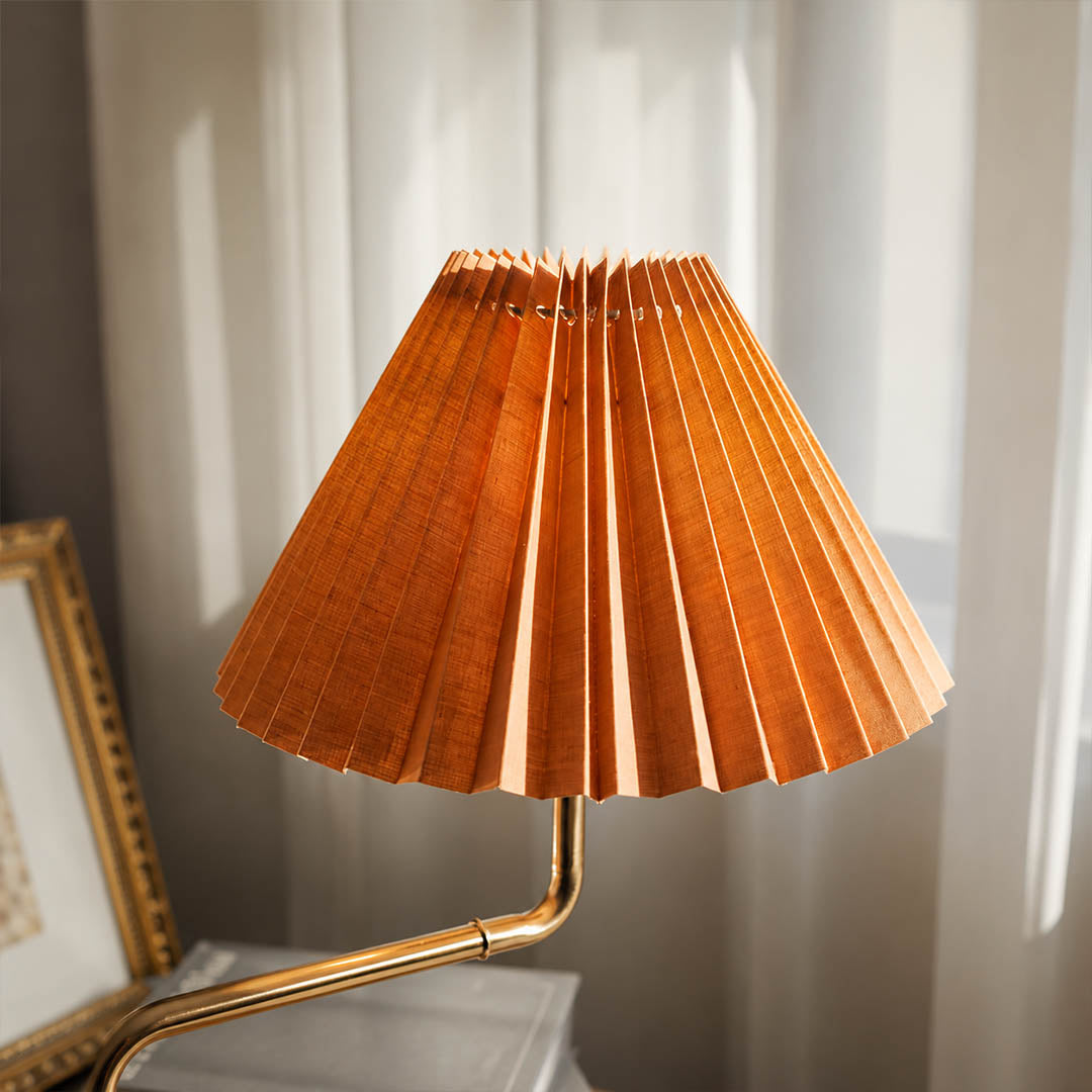 Pia pleated table lamp pleated fabric shade texture detail close up stylish craftsmanship