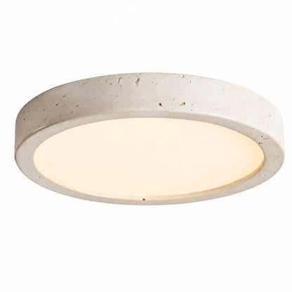 Piana travertine ceiling light yellow travertine stone slim flat disc flush mount low profile minimalist white background