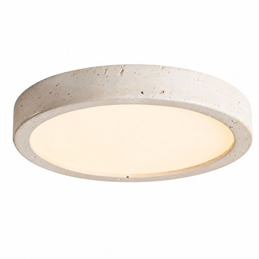 Piana travertine ceiling light yellow travertine stone slim flat disc flush mount low profile minimalist white background