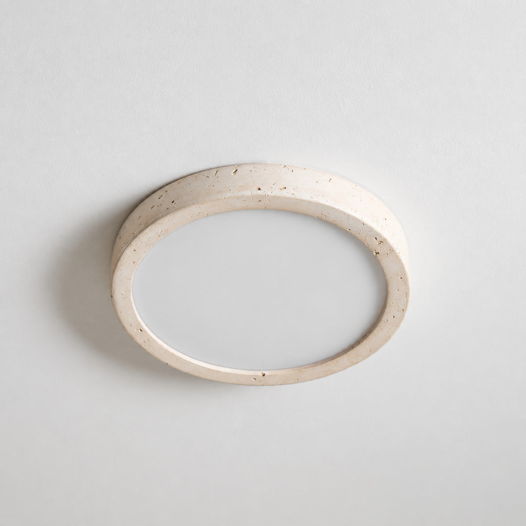 Piana travertine ceiling light ultra slim flush mount low profile side silhouette ceiling detail