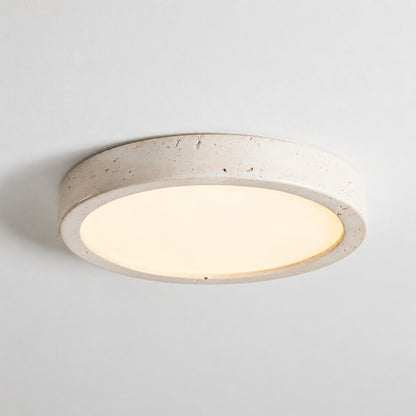 Piana travertine ceiling light yellow travertine stone slim flat disc flush mount low profile minimalist white background