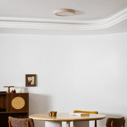 Piana travertine ceiling light low ceiling apartment warm glow travertine stone disc minimalist American home lifestyle interior styled
