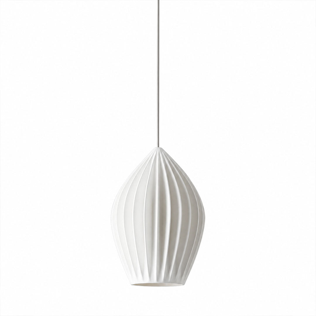 Piega pendant light single medium 7.1 inch bone china ceramic ribbed pleated boho modern kitchen island bedside hallway hardwired white background