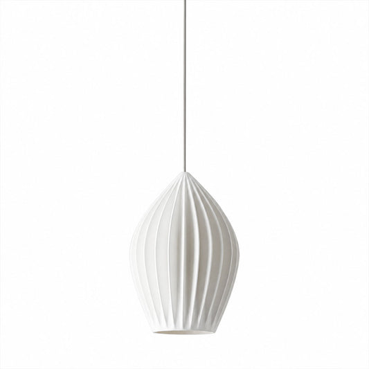 Piega pendant light single medium 7.1 inch bone china ceramic ribbed pleated boho modern kitchen island bedside hallway hardwired white background