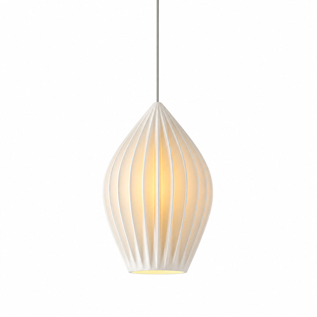 Piega pendant light single medium 7.1 inch bone china ceramic ribbed pleated boho modern kitchen island bedside hallway hardwired white background