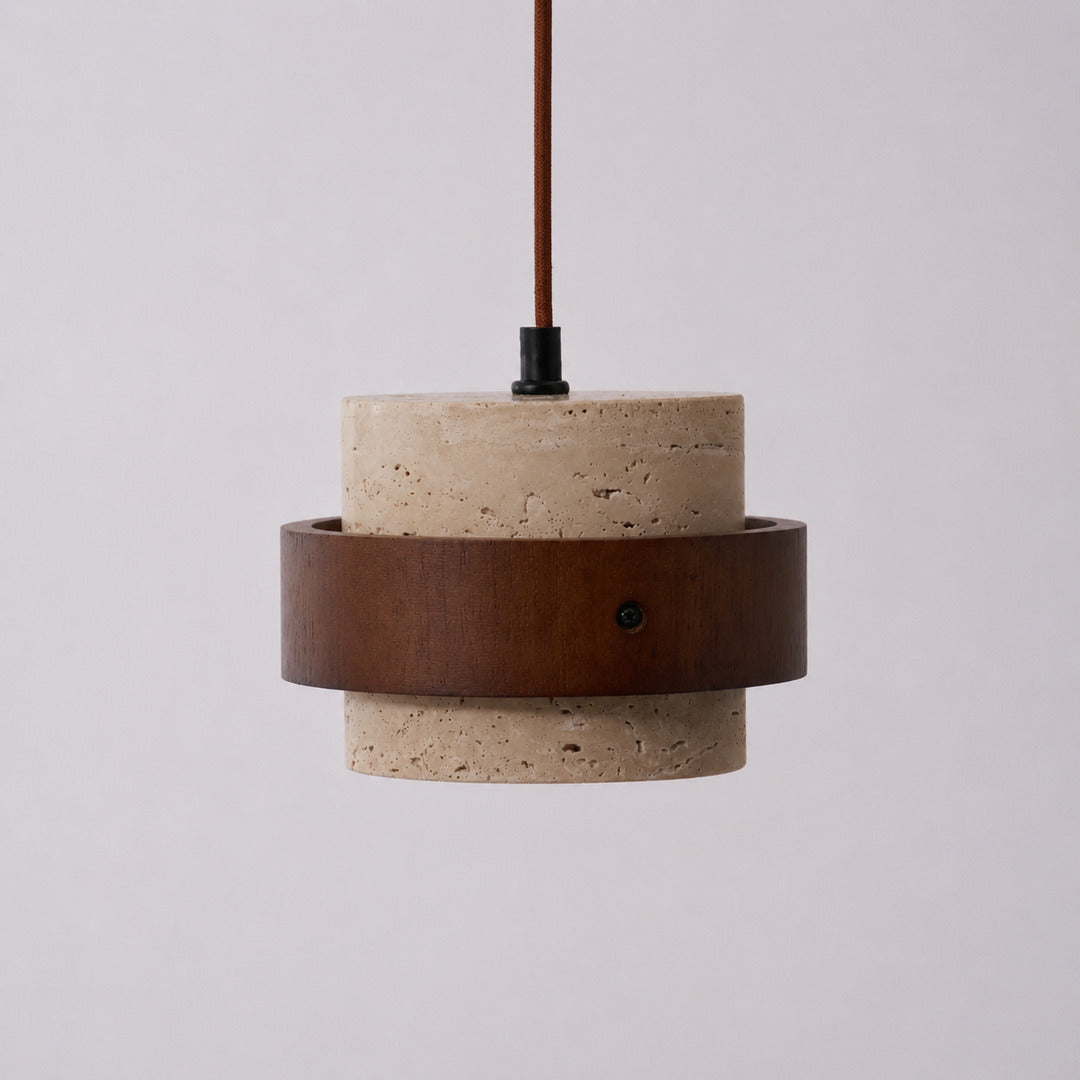 Pietra travertine pendant light minimalist cylindrical silhouette compact shape detail