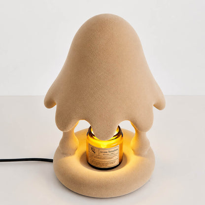 Pineo candle warmer lamp cedar shape sculptural silhouette flocking resin texture detail close up craftsmanship