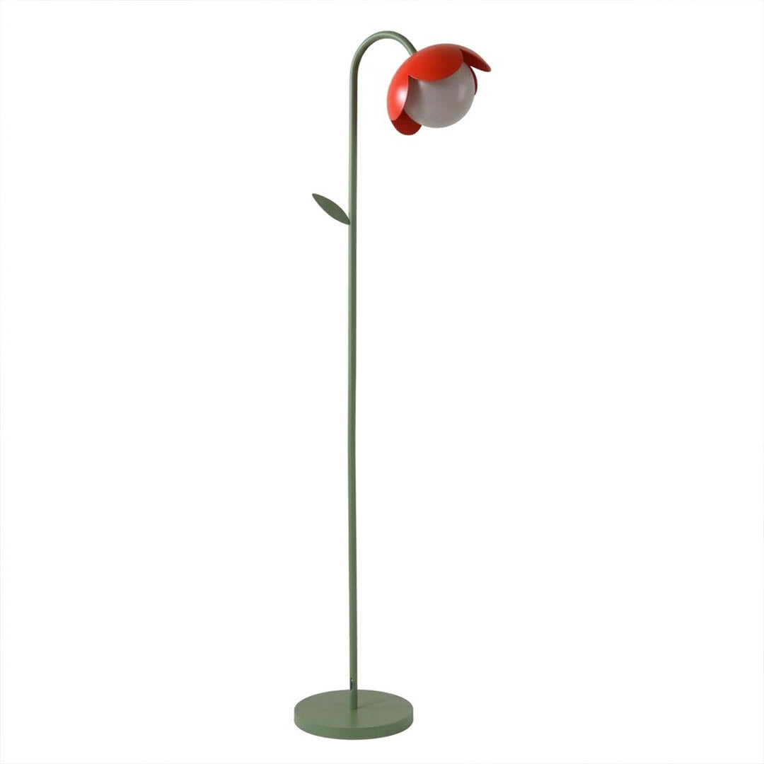 Pippa pop art floor lamp saturated red color sculptural cut metal opal glass white background